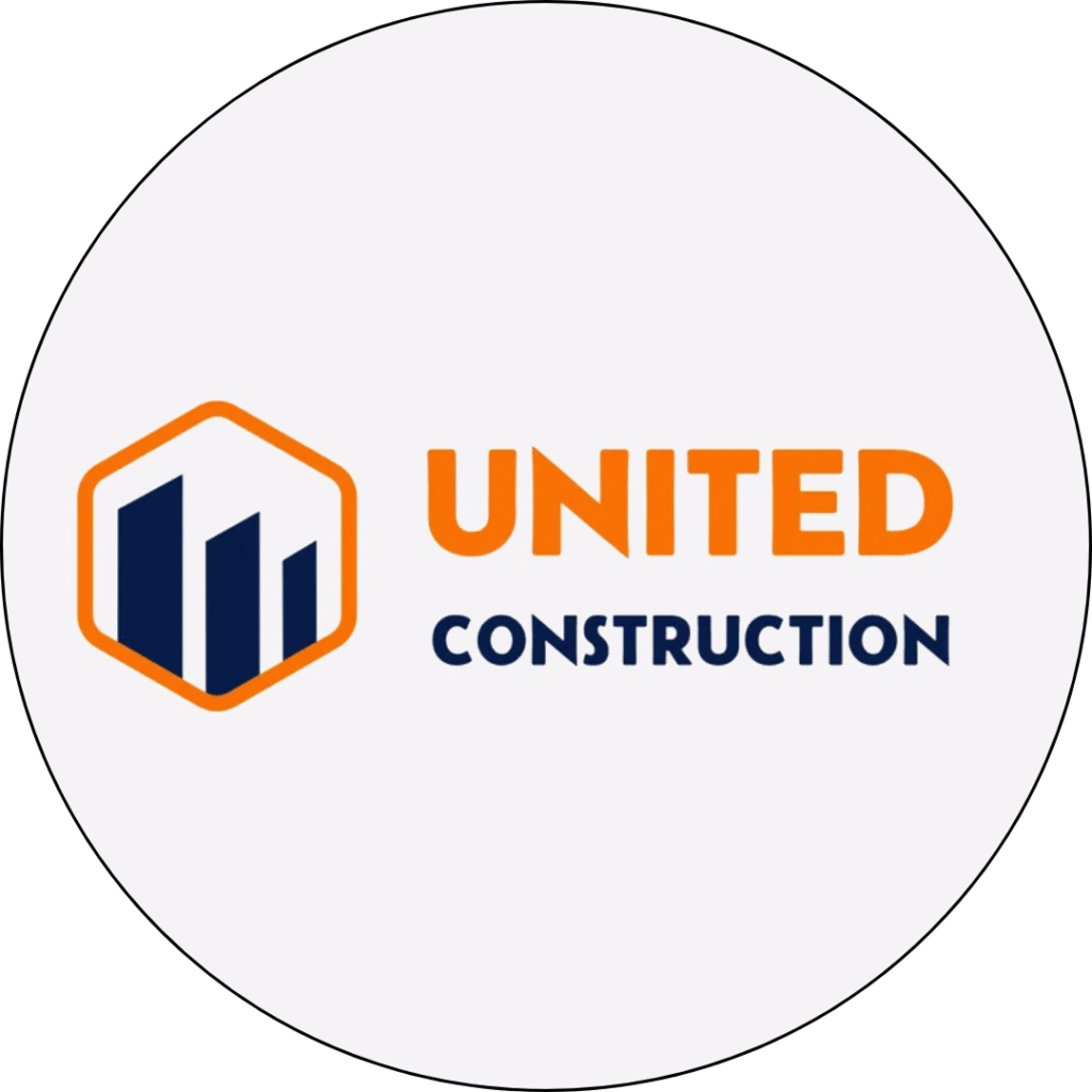 Our Team 21 United Construction Group logo featuring the text "UNITED" in orange and "CONSTRUCTION" in dark blue, with a graphic of rising bars within a hexagonal shape, representing quality construction services in Hawaii.